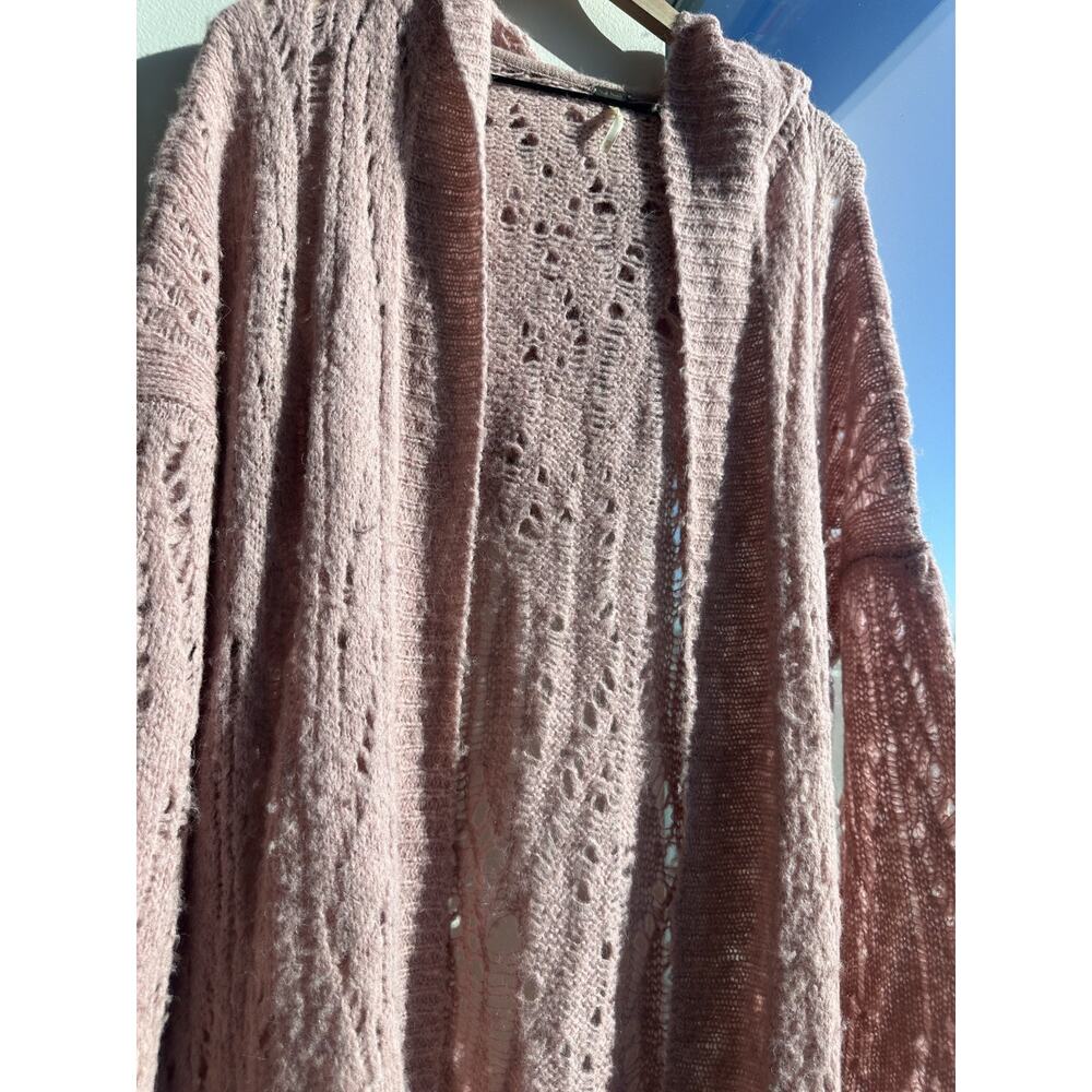 Free People Alpaca Blend Lemon Drop Hooded Pointelle-Knit Dusty Rose Cardigan XS - Picture 9 of 10